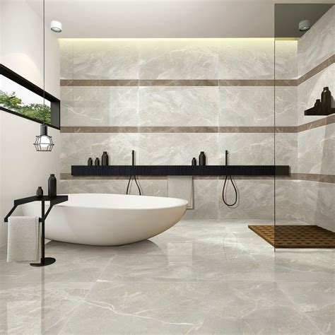 gray on white porcelain bath wall tiles